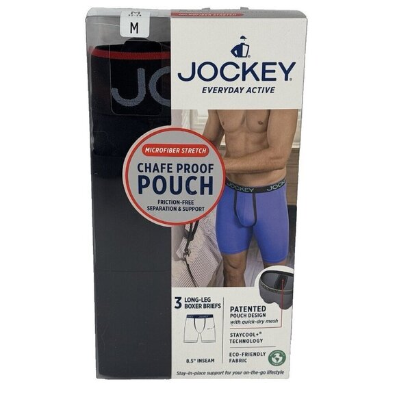 Jockey NEW Men's M Chafe Proof Pouch 8.5" Inseam Microfiber Boxer Briefs 3-Pack - Picture 1 of 6